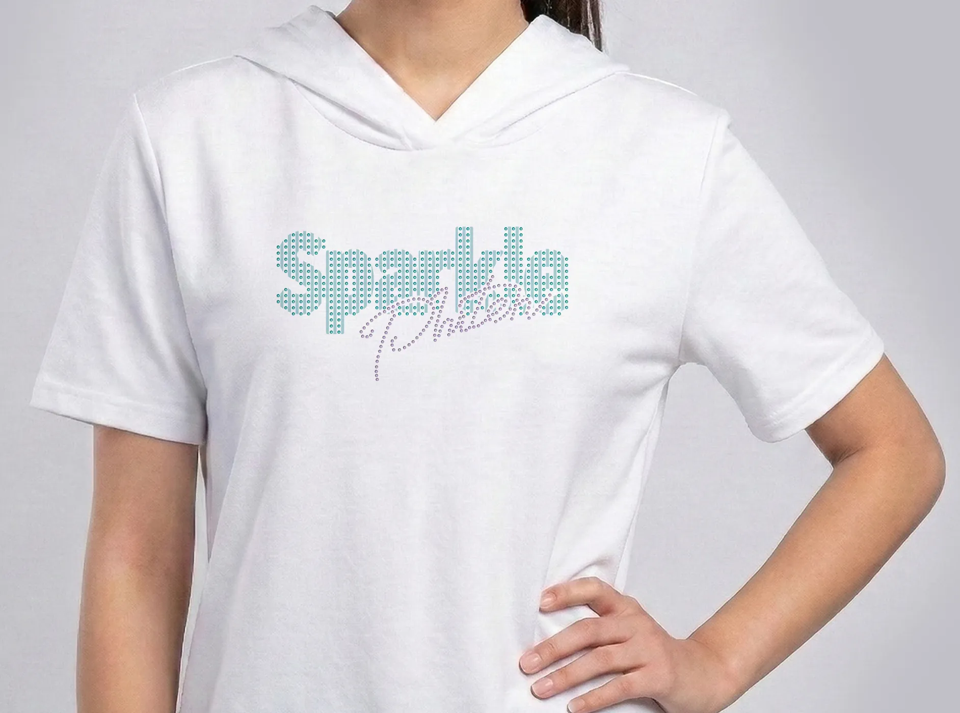 Tee Shirt 短踢圖案 貼鑽設計